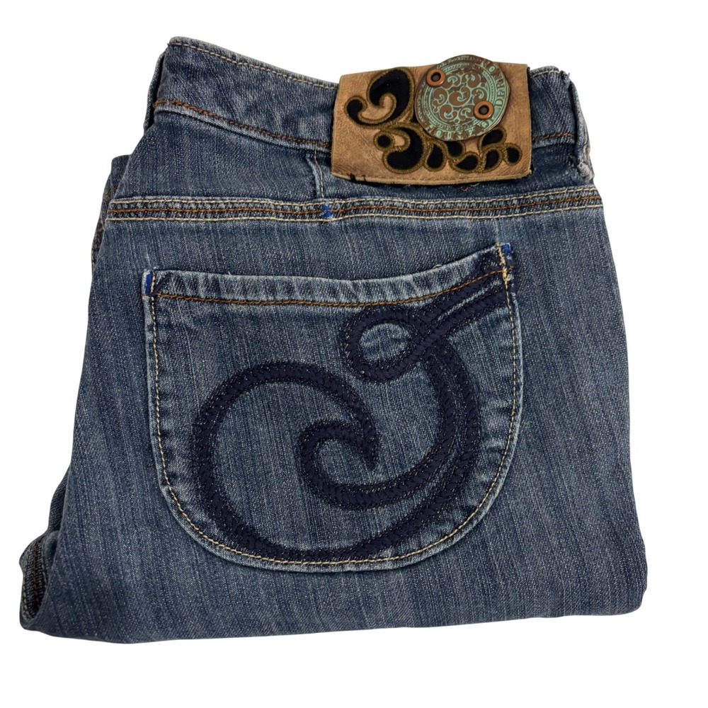 House of Dereon Bootcut Blue Jeans Juniors 11/12 31x30 Embroidered Scroll Y2K